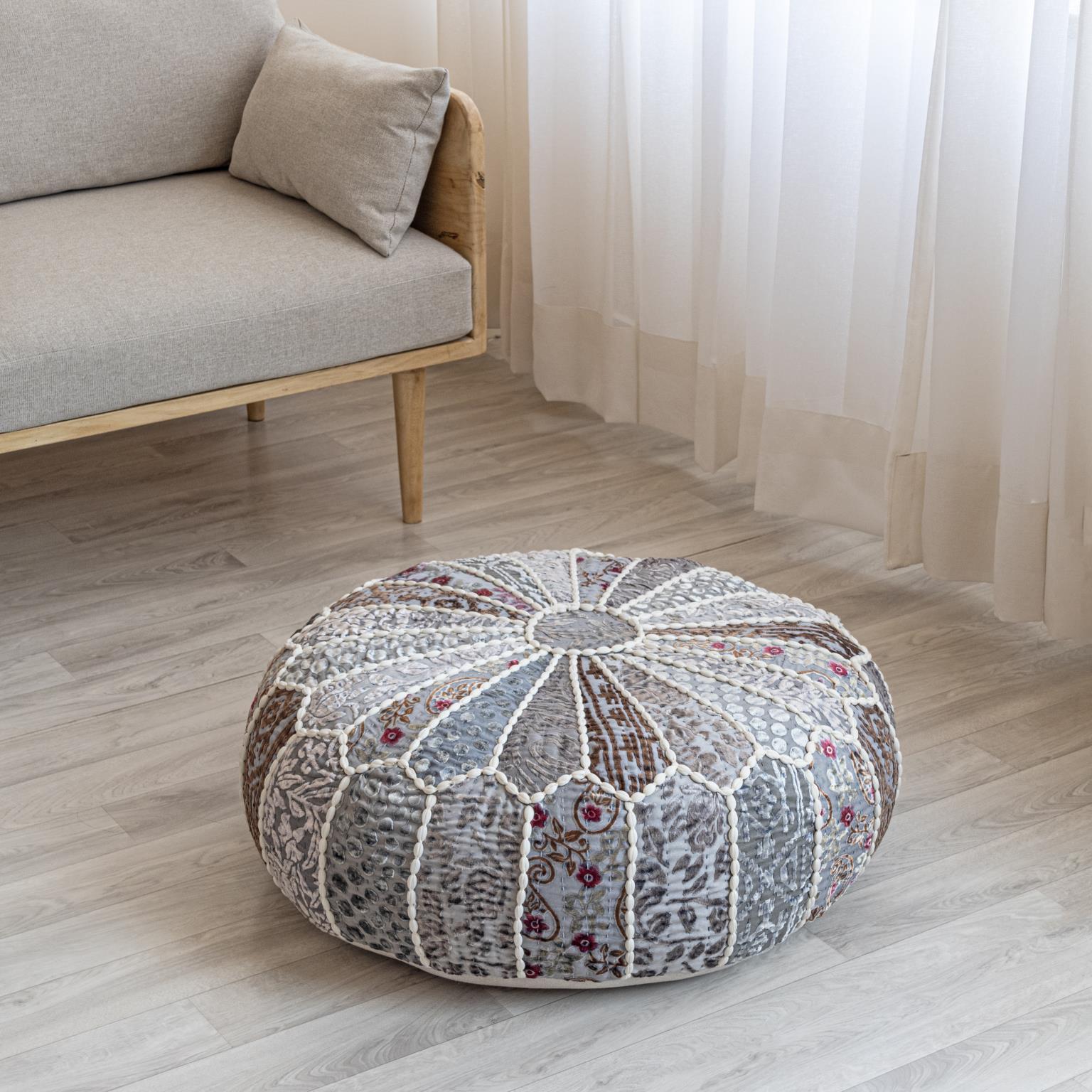 

    
Contemporary Gray Wood Round Pouf Albany Living 1124
