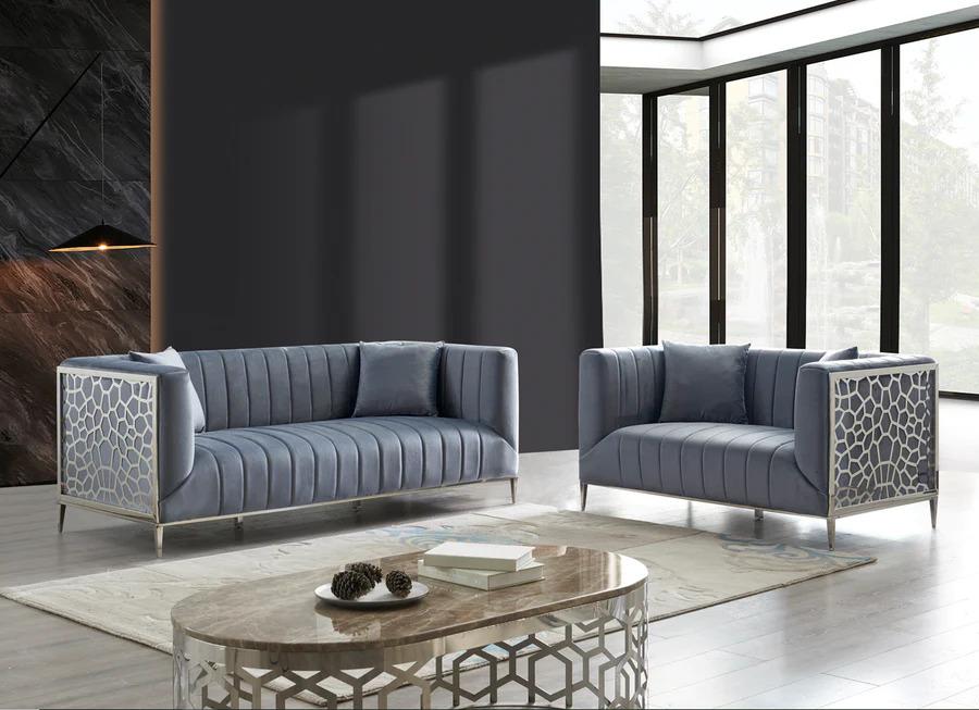 

    
Contemporary Gray & Silver Finish Sofa McFerran SF1019
