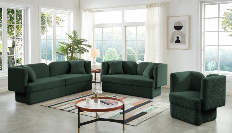 

    
Contemporary Green Wood Fabric Living Room Set 3PCS Meridian Furniture Marcel 616Green-S-3PCS
