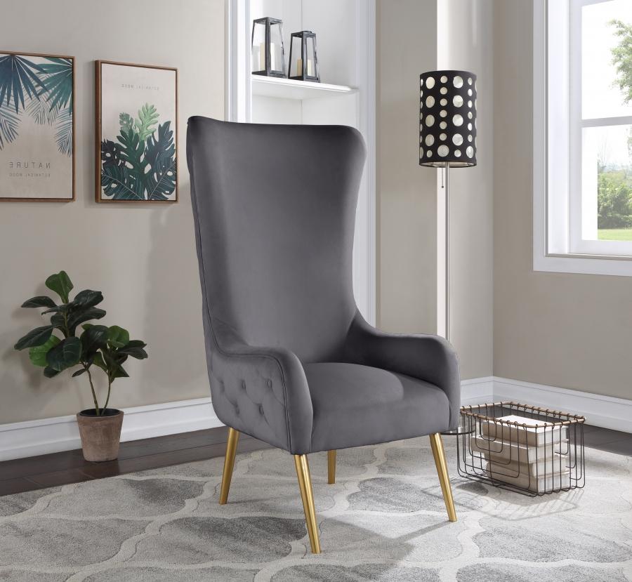 Contemporary Accent Chair Alexander Accent Chair 536Grey 536Grey in Gray, Gold Velvet