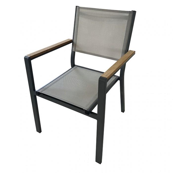 Contemporary Outdoor Dining Chair Set Mackay Outdoor Dining Chair Set 2PCS GM-2005-2PCS GM-2005-2PCS in Gunmetal, Natural Fabric