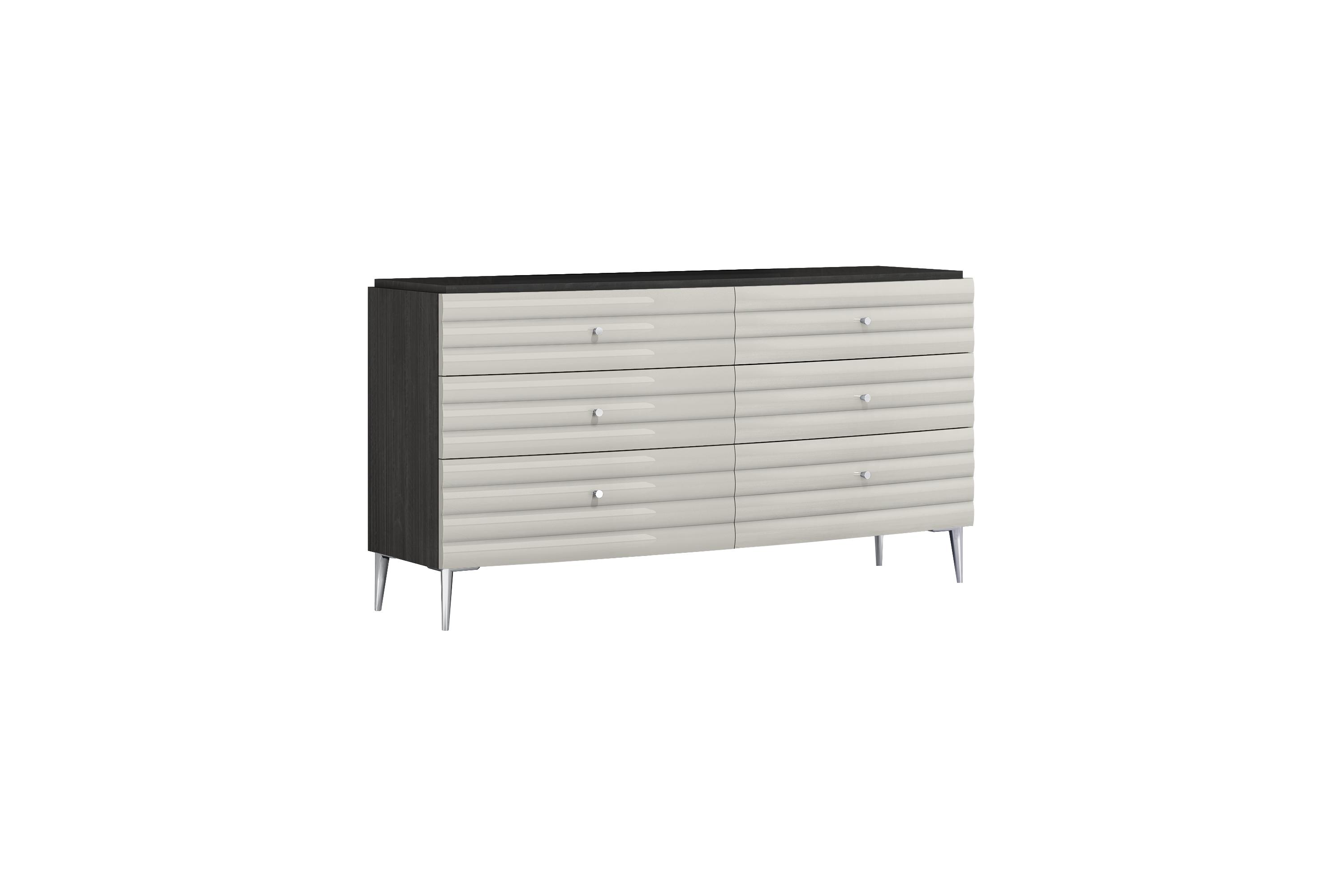 

    
Contemporary High Gloss Dark Gray Solid Wood Dresser WhiteLine DR1752-DGRY/LGRY Pino
