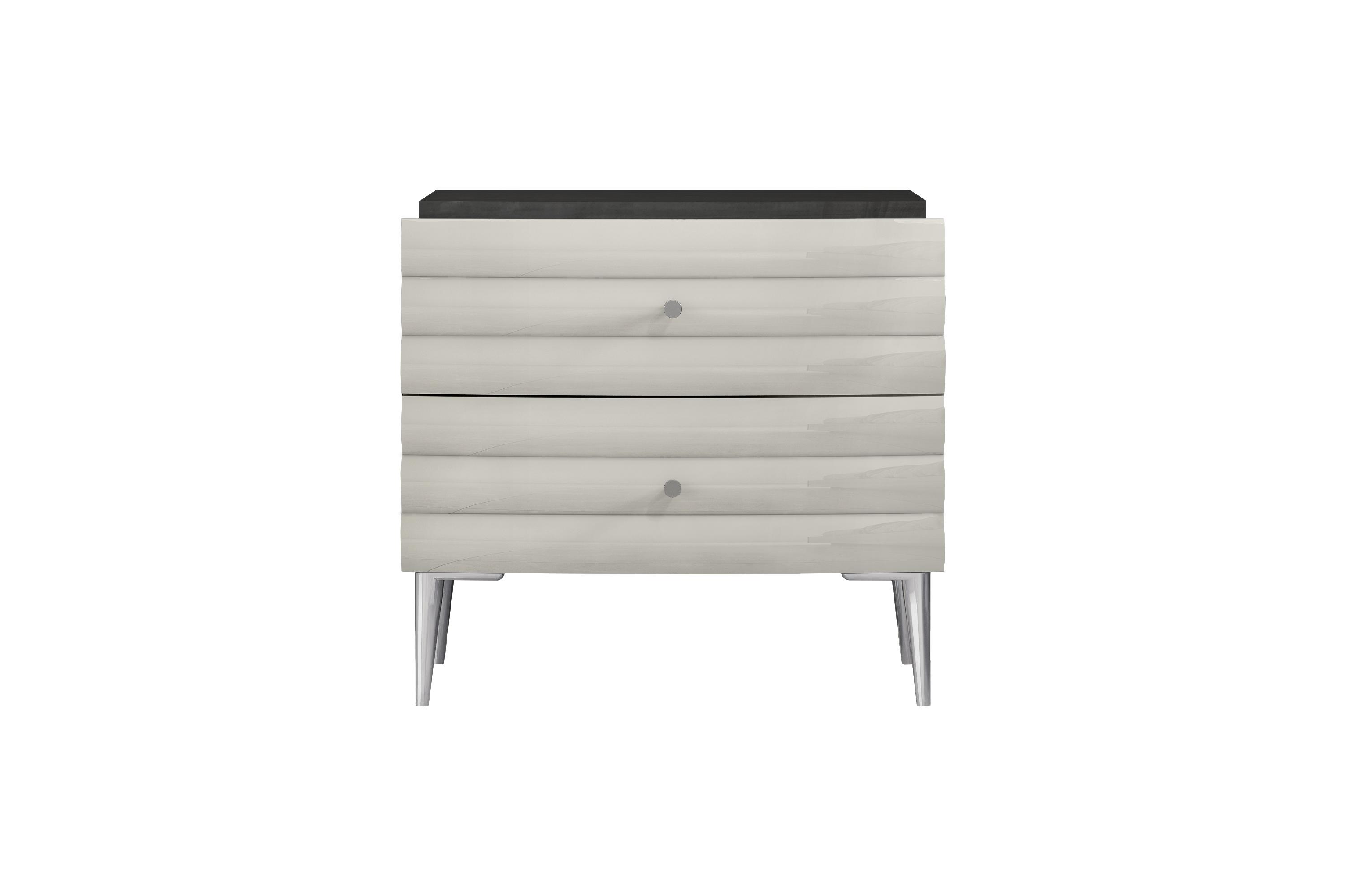 

    
Contemporary High Gloss Dark Gray Solid Wood Nightstand WhiteLine NS1752-DGRY/LGRY Pino
