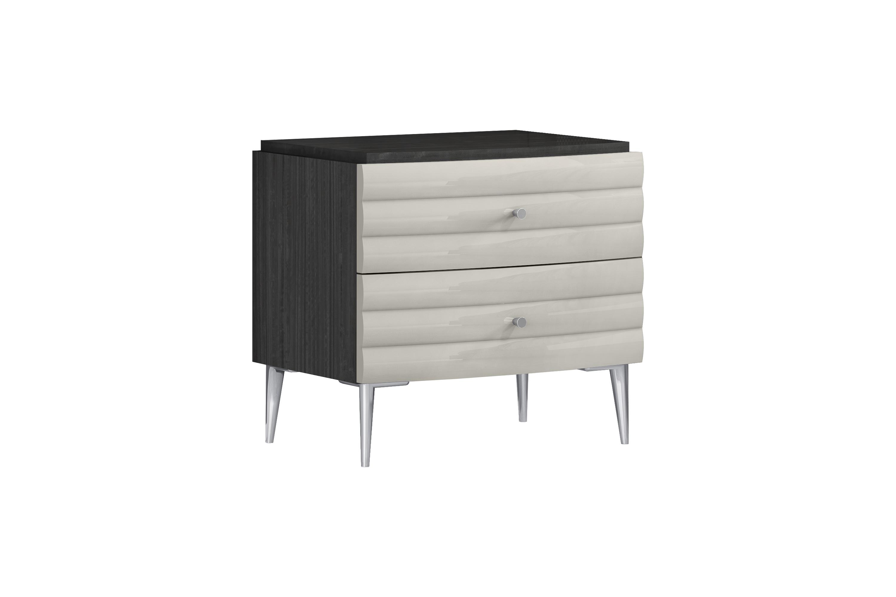 

    
Contemporary High Gloss Dark Gray Solid Wood Nightstand WhiteLine NS1752-DGRY/LGRY Pino
