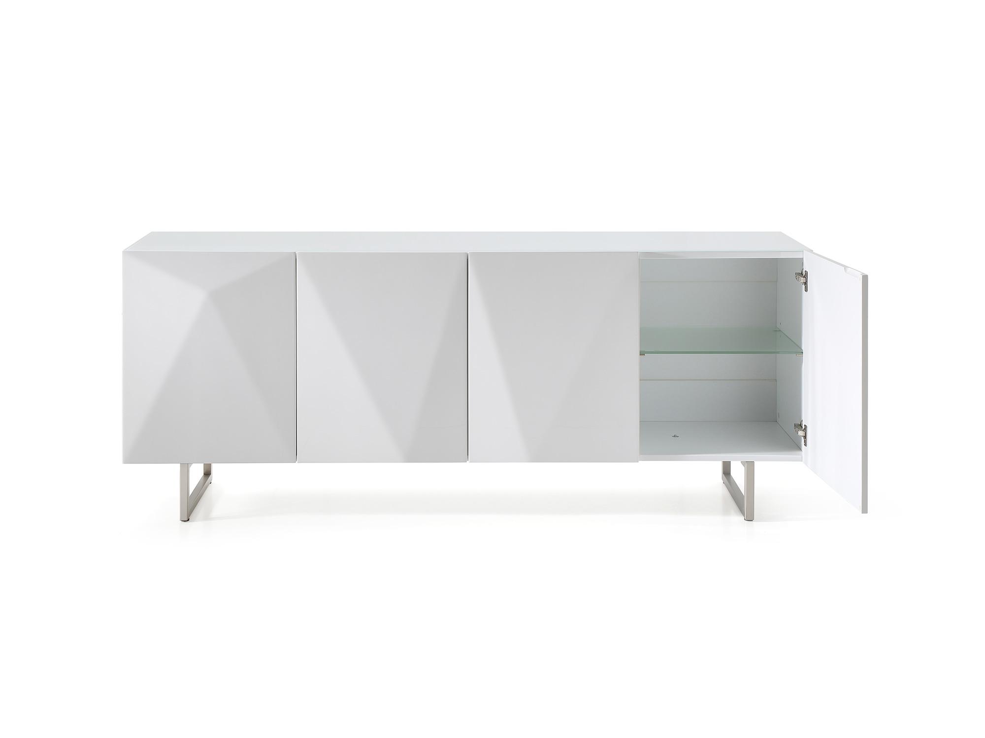 

    
Contemporary High Gloss White Solid Wood & Glass Top Buffet WhiteLine SB1180-WHT Paul
