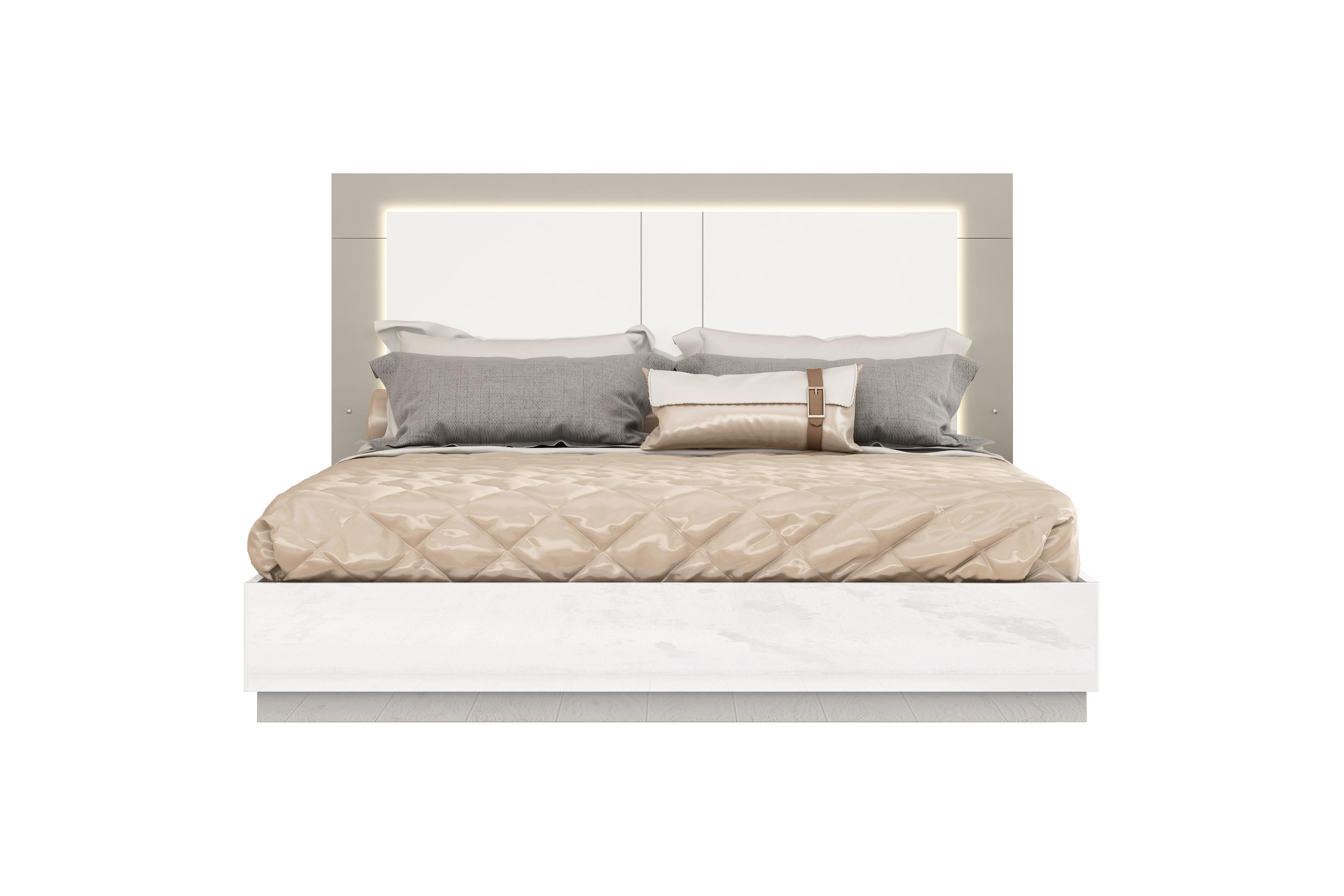 

    
Contemporary High Gloss White Solid Wood Queen Bed WhiteLine BQ1723-WHT Daisy
