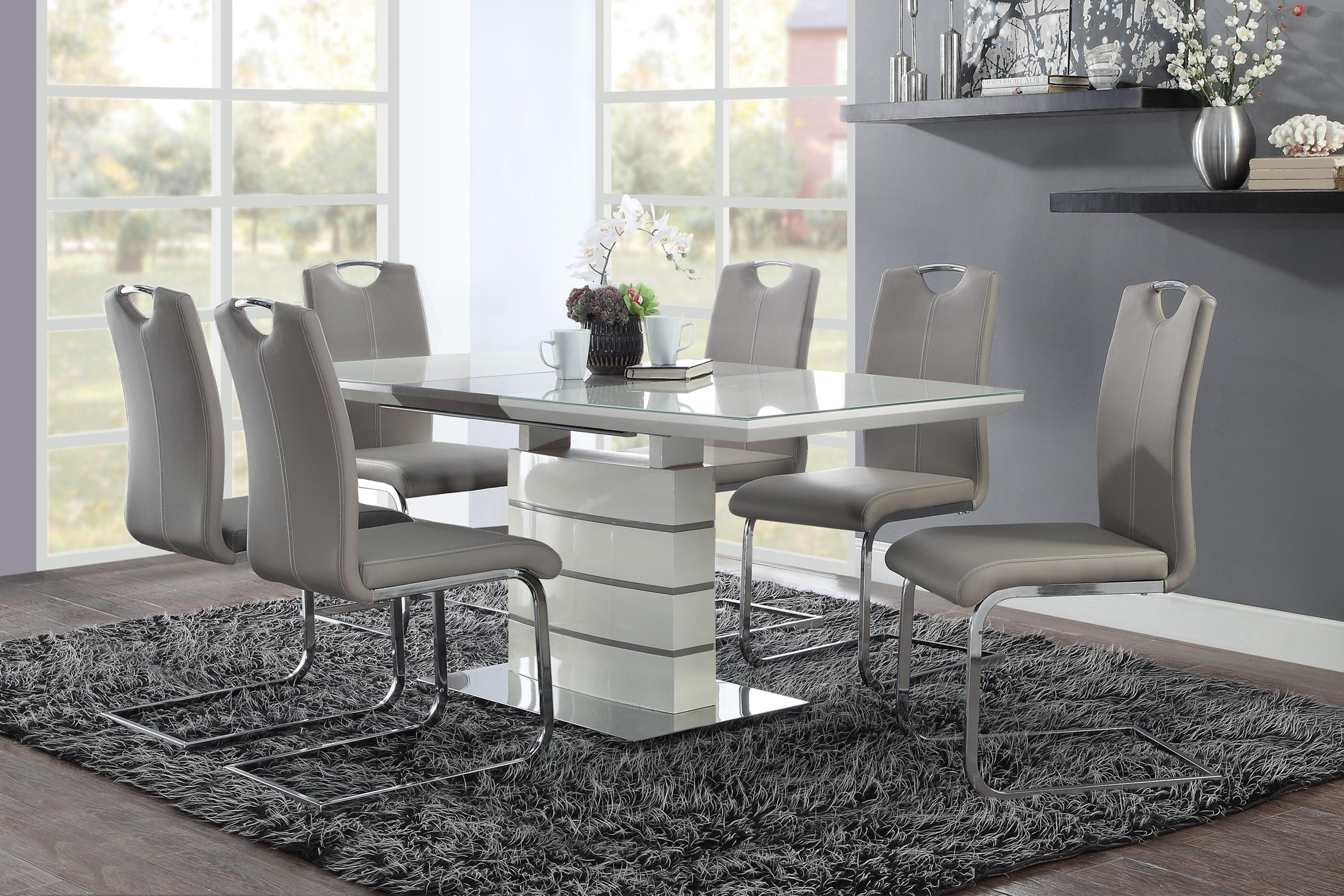 Contemporary Dining Room Set 5599-71*7PC Glissand 5599-71*7PC in White Faux Leather