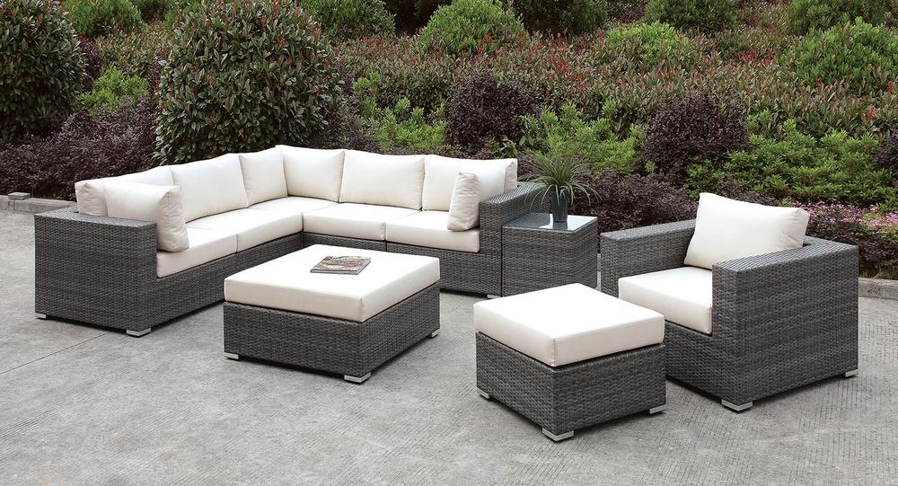 

    
Contemporary Ivory & Light Gray Wicker Sectional Sofa Set 4pcs Furniture of America CM-OS2128-SET9 Somani
