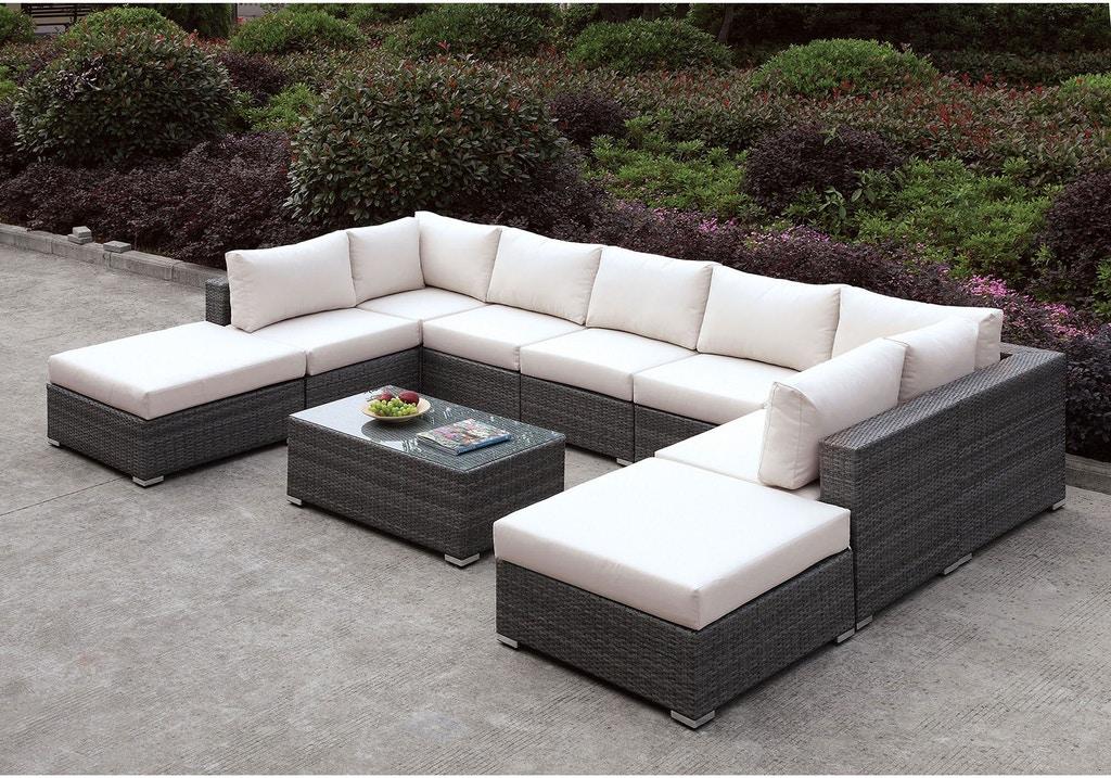 

    
Contemporary Ivory & Light Gray Wicker U-Sectional Sofa w/ Coffee Table Furniture of America CM-OS2128-SET3 Somani
