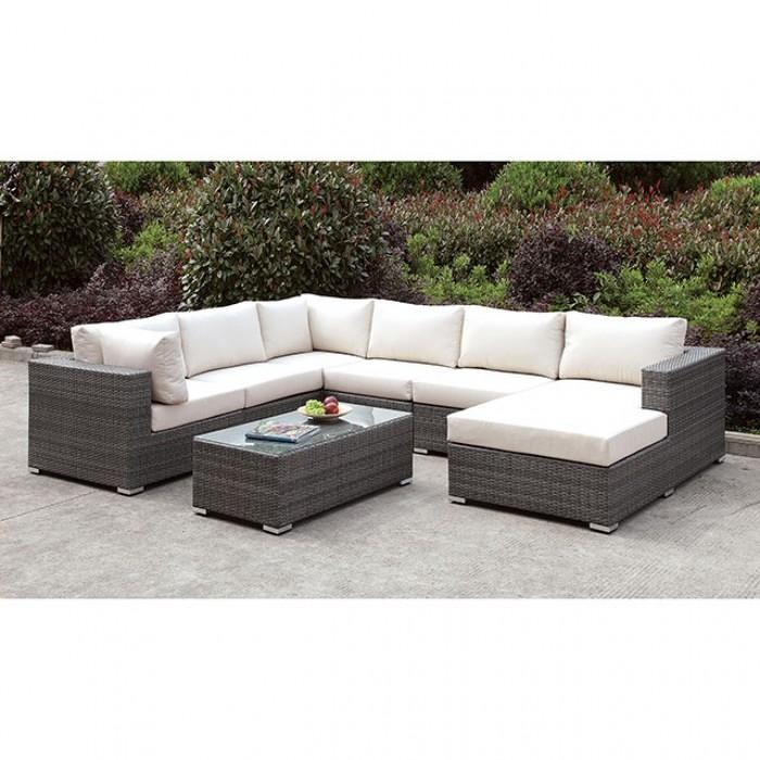 

    
Contemporary Ivory & Light Gray Wicker U-Sectional Sofa w/ Coffee Table Furniture of America CM-OS2128-SET5 Somani
