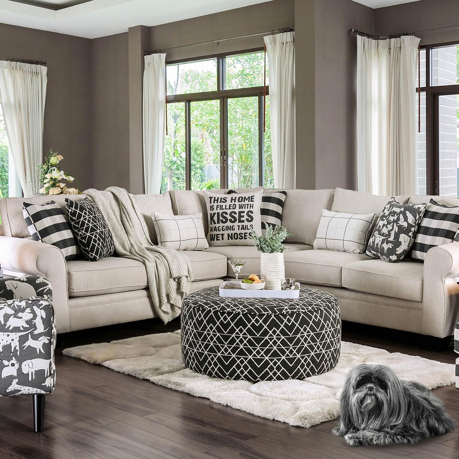 Contemporary Sectional Sofa and Chairs SM8171-3PC Patricia SM8171-3PC in Ivory Chenille