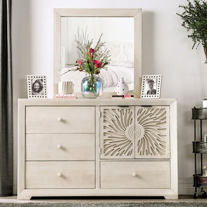 

    
Contemporary Ivory Solid Wood Dresser w/Mirror Furniture of America EM7080IV-D Geneva

