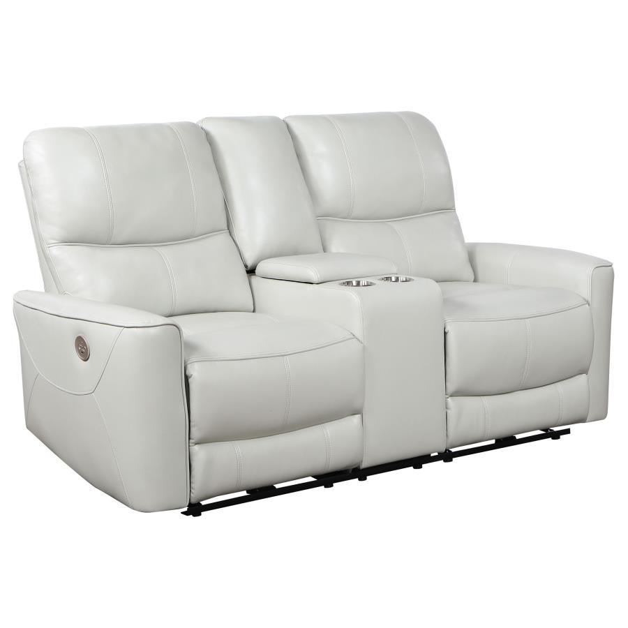 

    
Contemporary Ivory Wood Power Reclining Loveseat Coaster Greenfield 610262P
