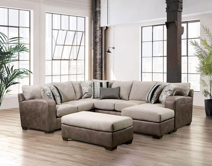 Contemporary Sectional Sofa and Ottoman SM5404-2PC Ashenweald SM5404-2PC in Light Brown Microfiber