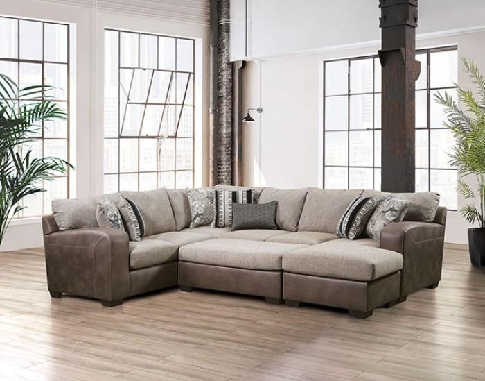 

    
Contemporary Light Brown Microfiber Sectional Sofa and Ottoman Furniture of America Ashenweald
