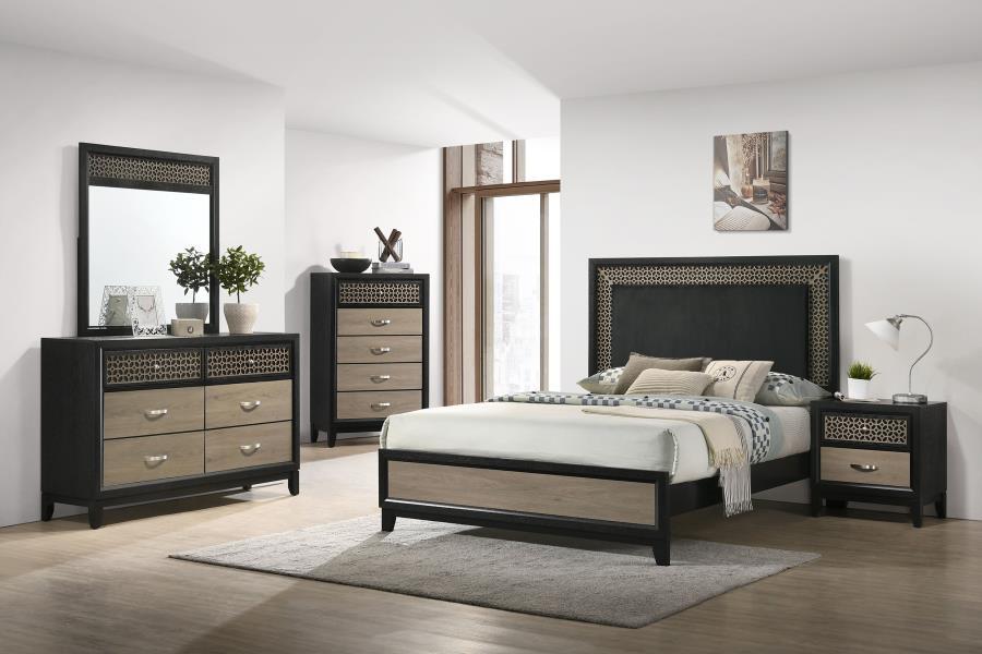 

    
 Order  Contemporary Light Brown Wood Queen Panel Bed Coaster Valencia 223041Q
