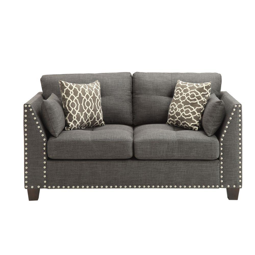 

    
Contemporary Light Charcoal Linen Loveseat by Acme Laurissa 52406
