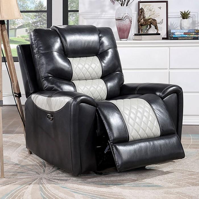 Contemporary Recliner Chair CM6080-CH-PM Leipzig CM6080-CH-PM in Light Gray, Black Leatherette