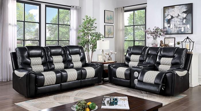 

    
Contemporary Light Gray & Black Leatherette Power Loveseat Furniture of America CM6080-LV-PM Leipzig
