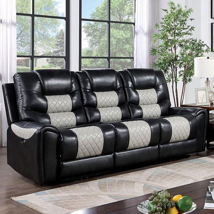 

    
Contemporary Light Gray & Black Leatherette Power Sofa Furniture of America CM6080-SF-PM Leipzig

