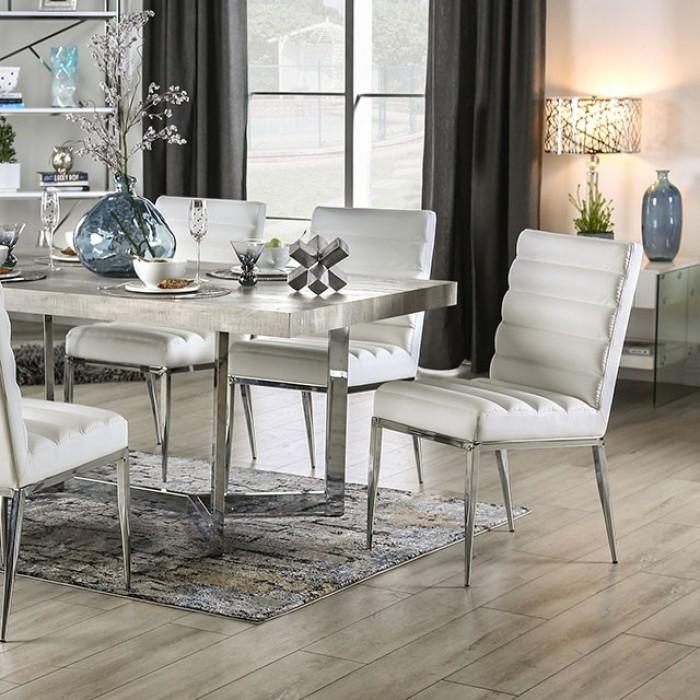 

    
Contemporary Light Gray & Chrome Dining Table Furniture of America FOA3798T Sindy
