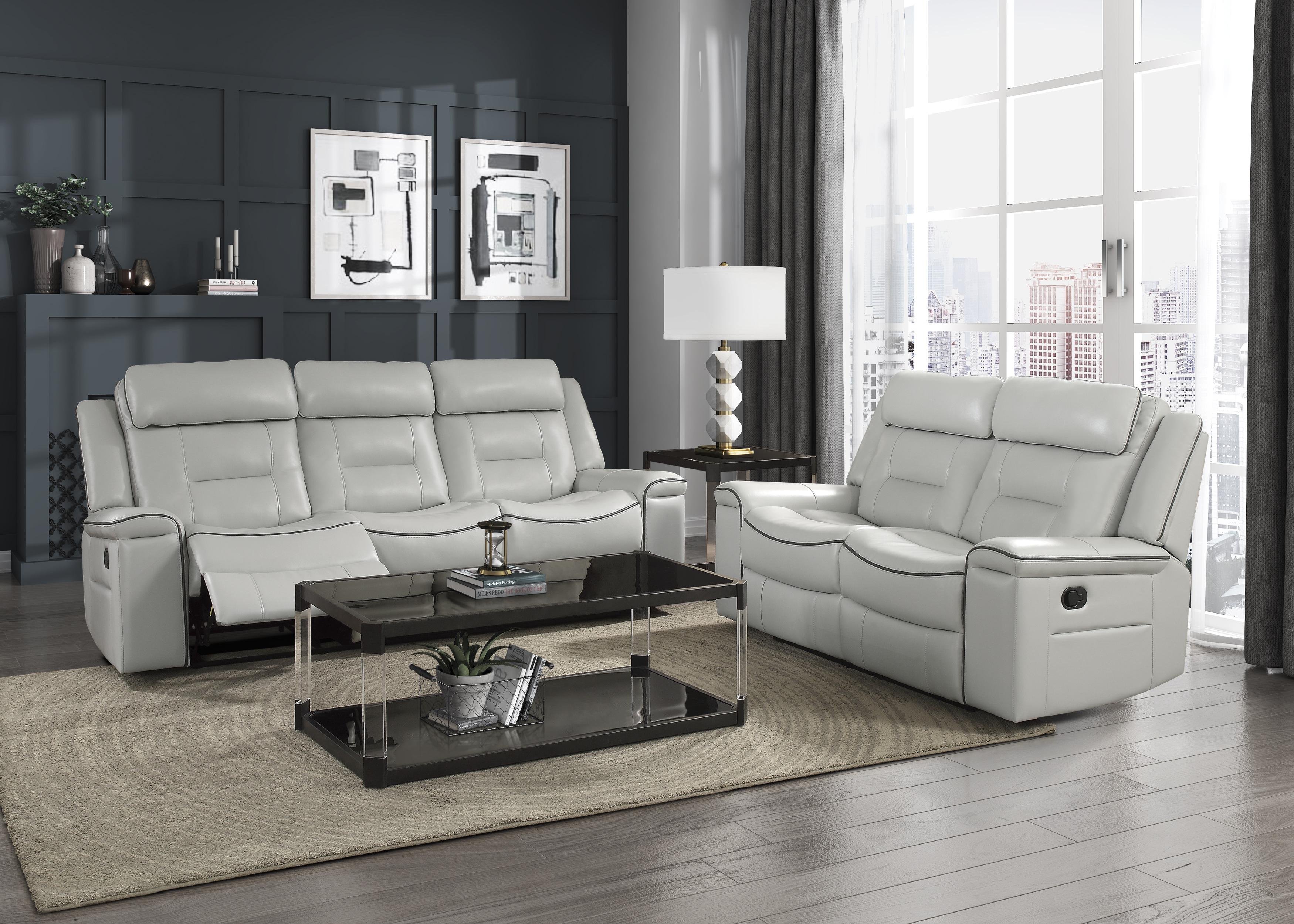 

    
Contemporary Light Gray Faux Leather Reclining Sofa Set 2pcs Homelegance 9999GY Darwan
