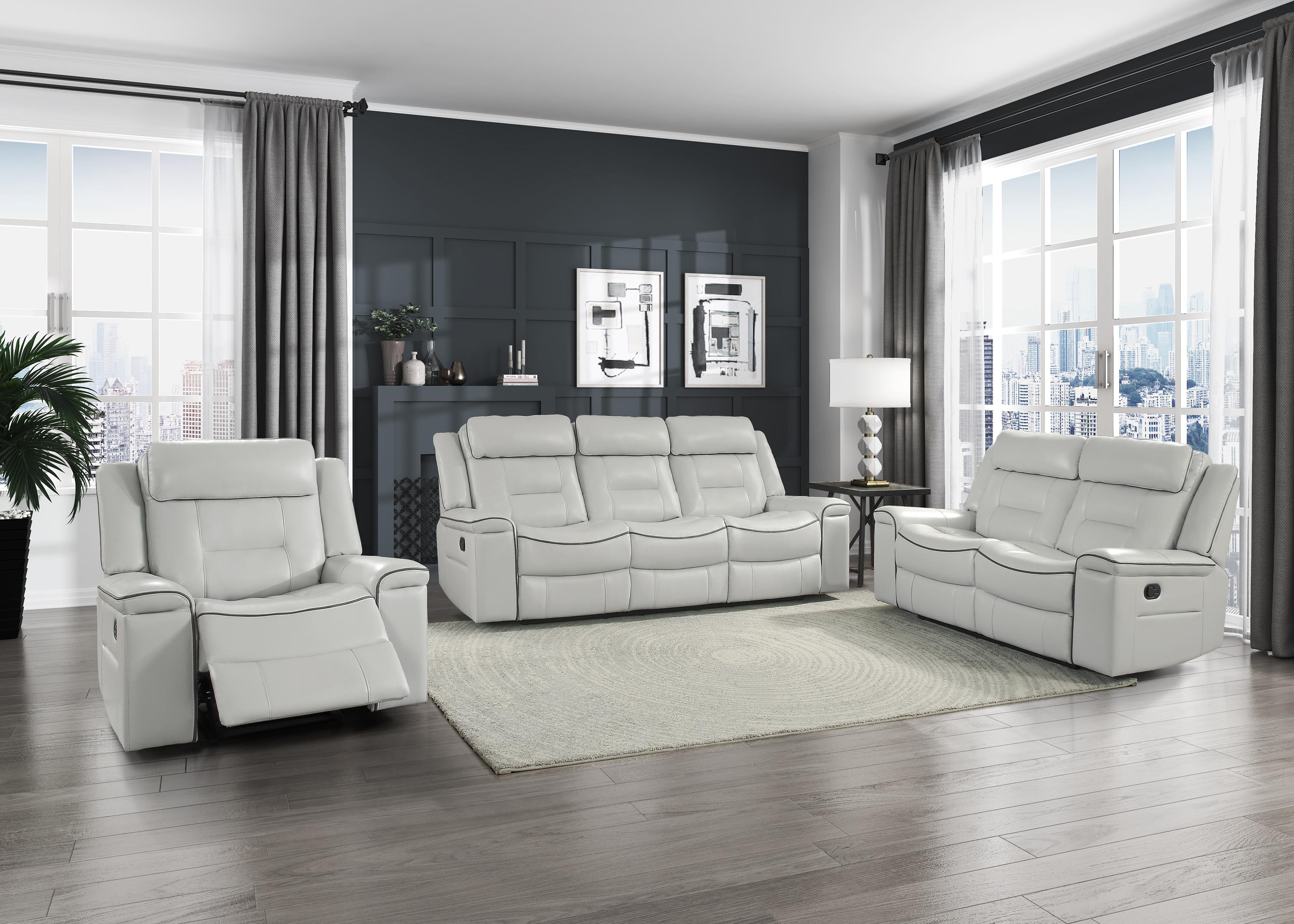 

    
Contemporary Light Gray Faux Leather Reclining Sofa Set 3pcs Homelegance 9999GY Darwan
