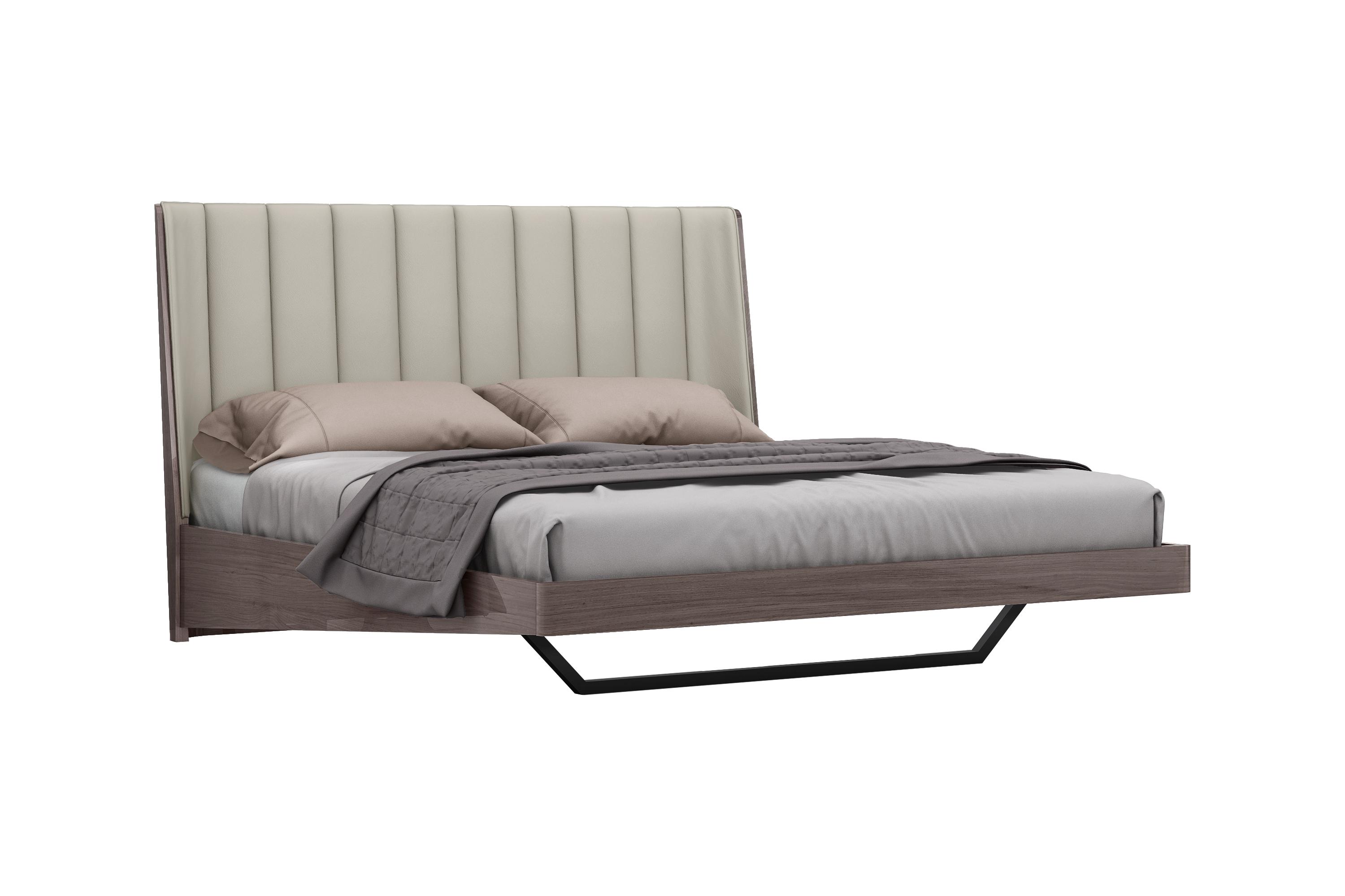 Contemporary Bed BK1754-GRY/LGRY Berlin BK1754-GRY/LGRY in Light Gray Faux Leather