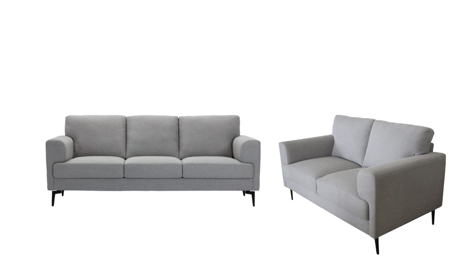 Contemporary, Classic Sofa and Loveseat Set Kyrene 56925-2pcs in Light Gray Linen