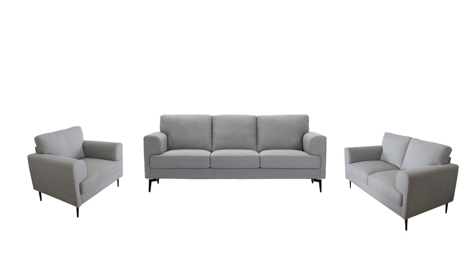 Contemporary, Classic Sofa Loveseat and Chair Set Kyrene 56925-3pcs in Light Gray Linen