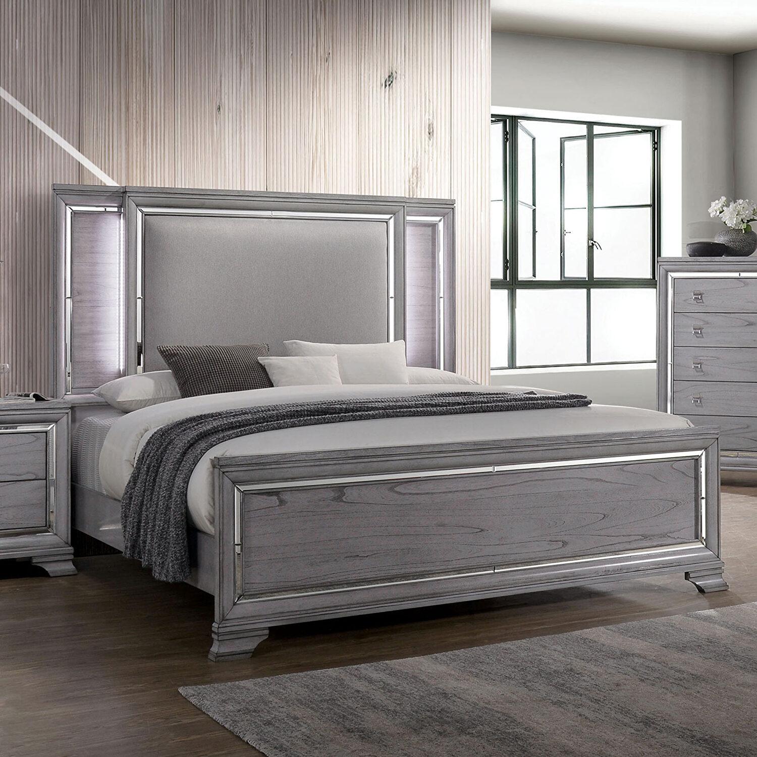 Contemporary Panel Bed CM7579-CK Alanis CM7579-CK in Light Gray Fabric