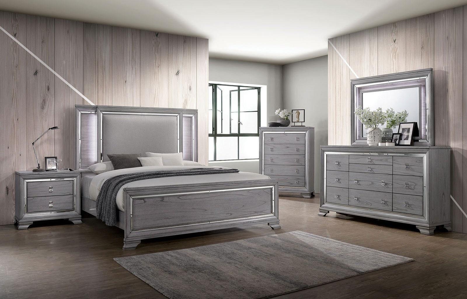 

    
Contemporary Light Gray Solid Wood CAL Bedroom Set 5pcs Furniture of America CM7579 Alanis
