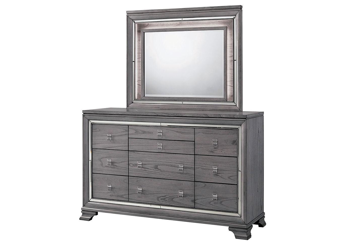 Contemporary Dresser w/Mirror CM7579D*M-2PC Alanis CM7579D*M-2PC in Light Gray 