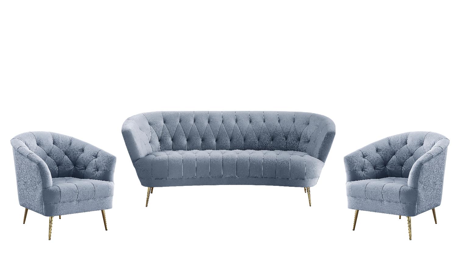 

    
Contemporary Light Gray Velvet Sofa + 2 Chairs by Acme Bayram LV00207-3pcs

