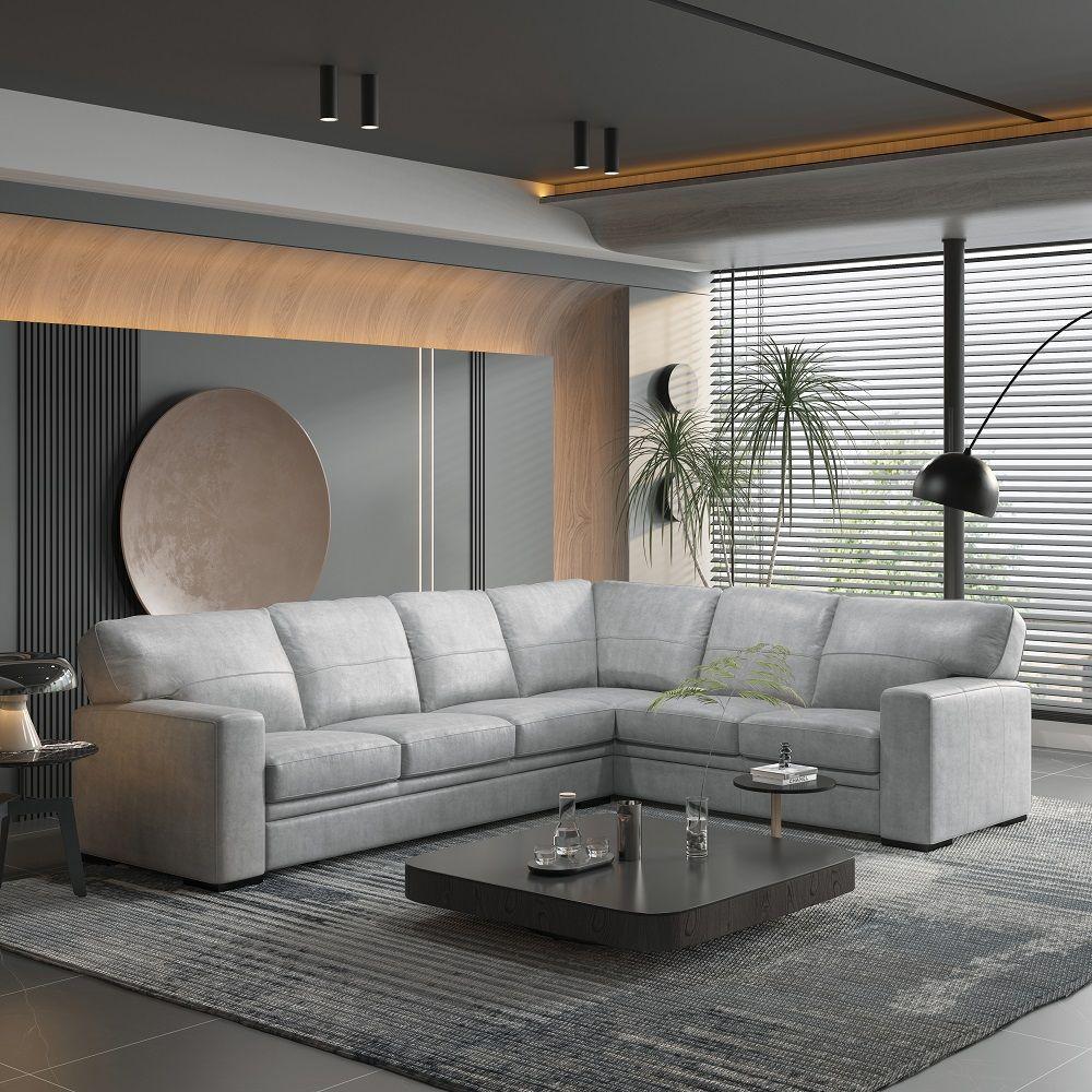Contemporary Sectional Sofa Goma Sectional Sofa LV02195 LV02195 in Light Gray Top grain leather