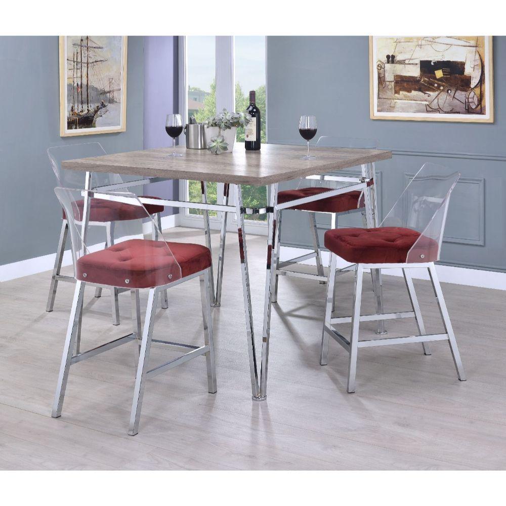 

    
Contemporary Light Oak & Chrome 3pcs Counter Height Set w/Burgundy Chairs by Acme Nadie II 72170-3pcs
