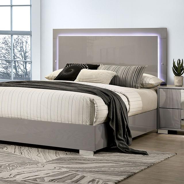 

    
Contemporary Light Taupe Engineered Wood King Platform Bed Furniture of America Sinistra FM7211BG-EK
