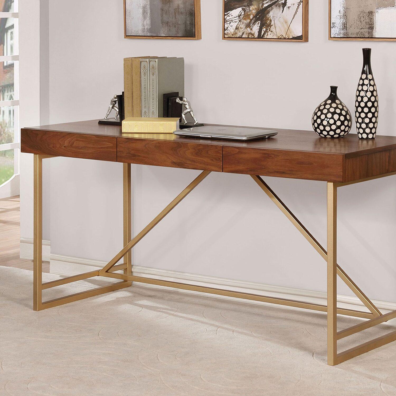 

    
Contemporary Light Walnut & Gold Solid Wood Desk Furniture of America CM-DK6447 Halstein
