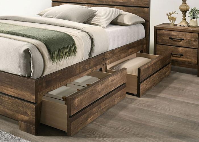 

    
Contemporary Light Walnut Solid Wood California King Storage Bed Furniture of America Duckworth CM7319WN-CK
