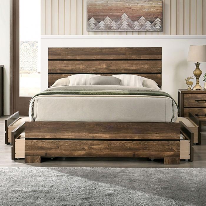 

    
Contemporary Light Walnut Solid Wood King Storage Bed Furniture of America Duckworth CM7319WN-EK
