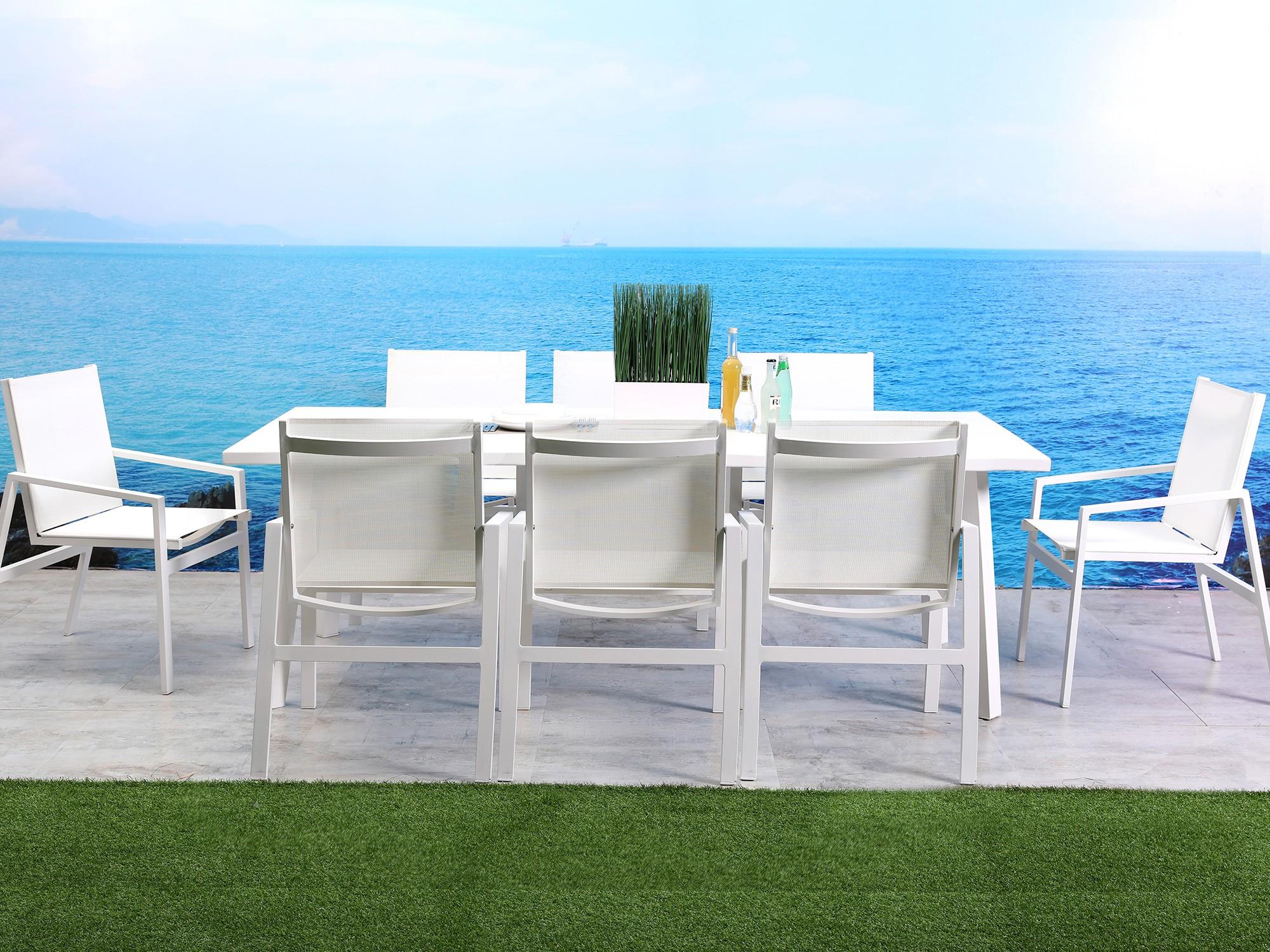 Contemporary Outdoor Dining Set DT1593-WHT-9PC Rio DT1593-WHT-9PC in White 