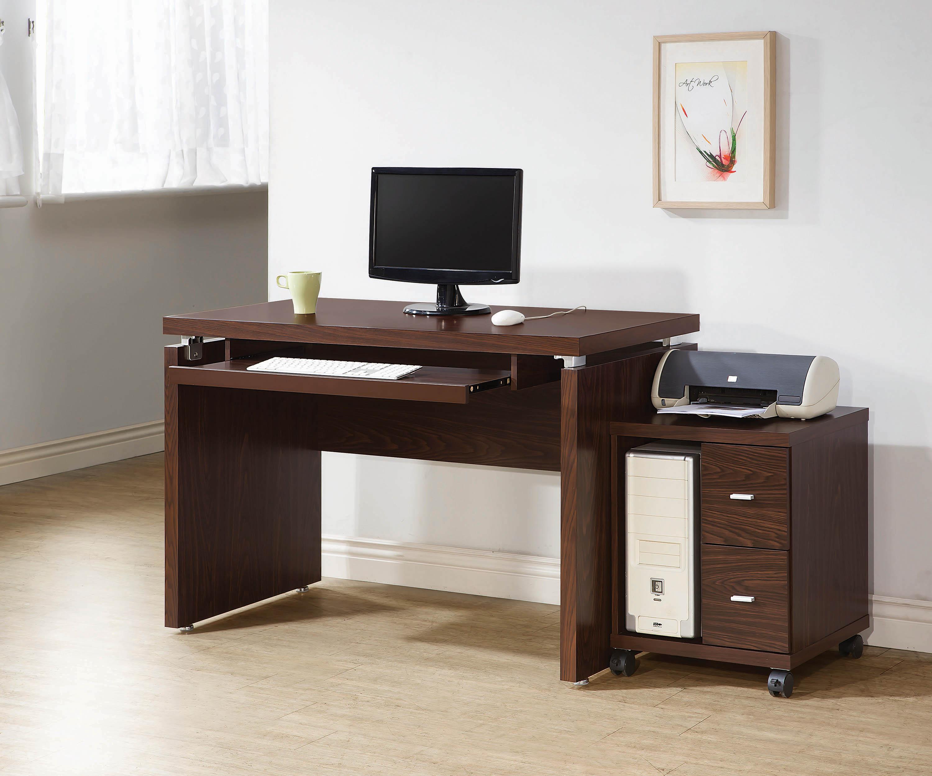 

    
Contemporary Medium Oak Finish Wood Computer Desk Set 2pcs Coaster 800831-S2 Russell
