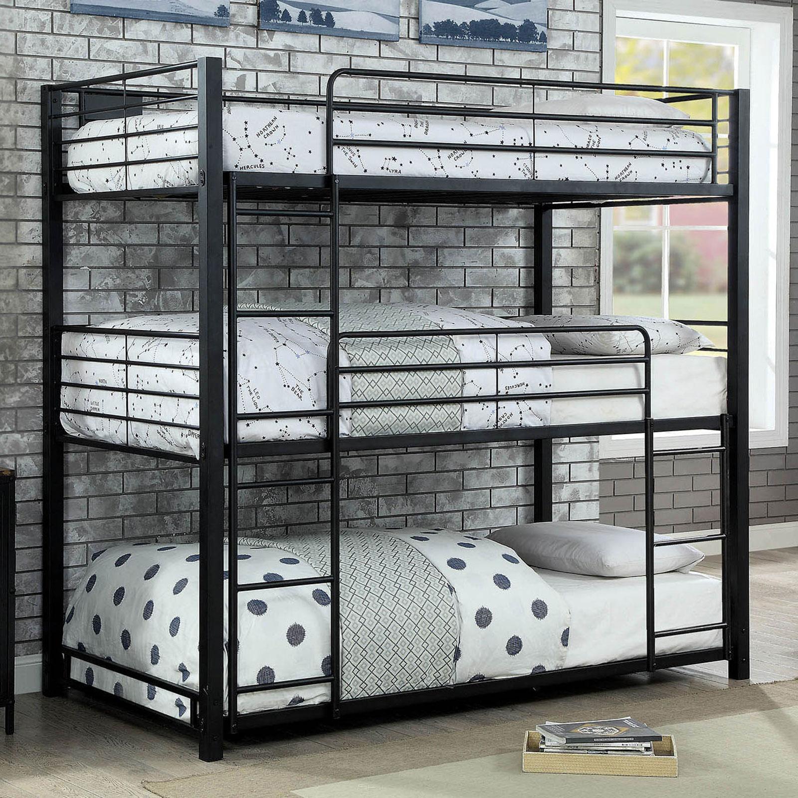 

    
Black Metal Full Triple Decker Bed OLGA CM-BK917F Furniture of America Modern
