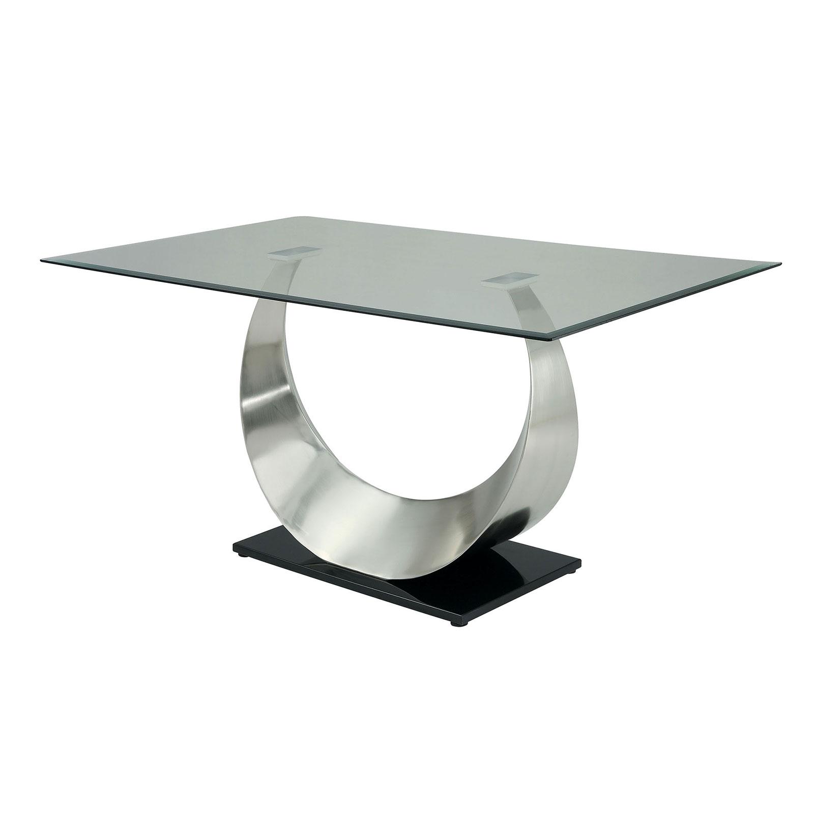 

    
Silver Tempered Glass Dining Table ORLA CM3726T FOA Glam Contemporary
