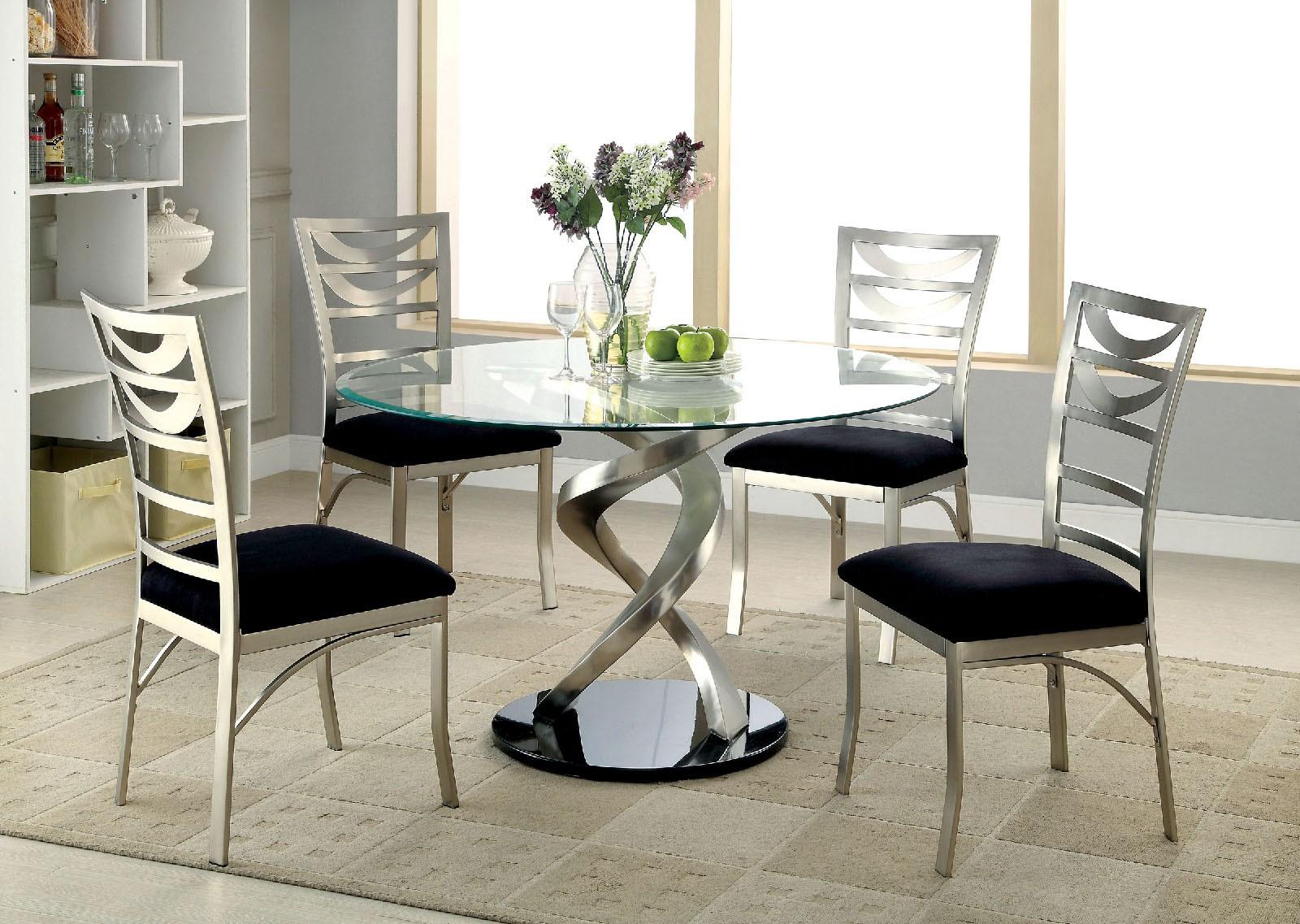 

    
Silver Tempered Glass Dining Table ROXO CM3729T Furniture of America Modern
