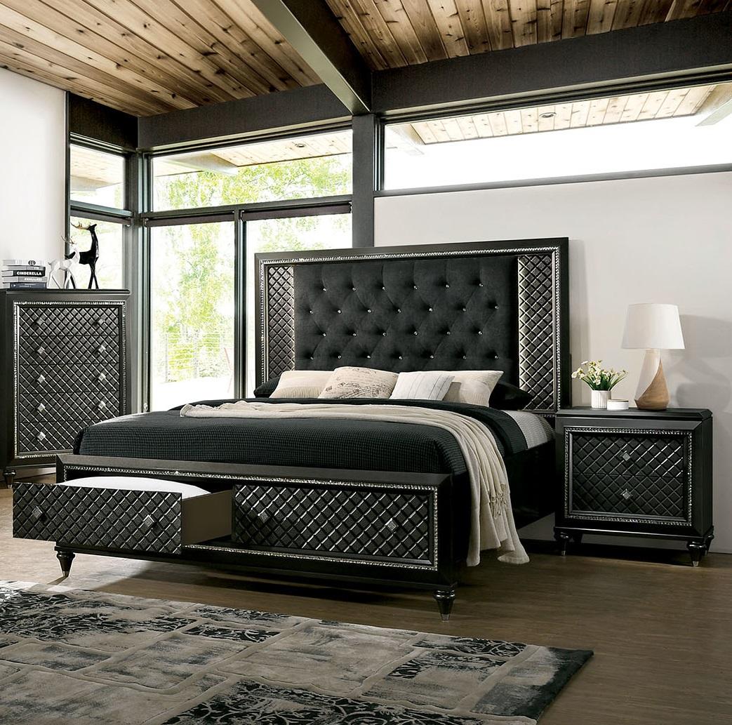 

    
Contemporary Metallic Gray Solid Wood CAL Storage Bedroom Set 3pcs Furniture of America CM7584DR-CK Demetria
