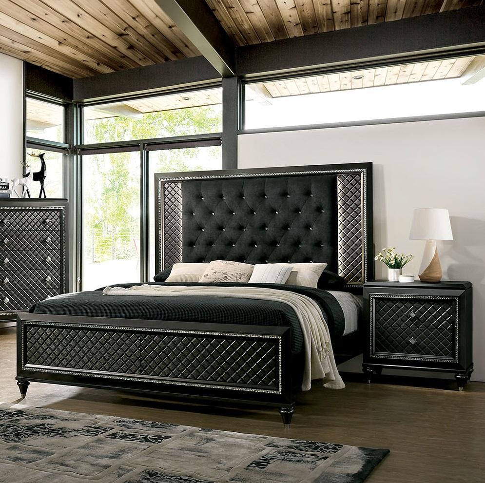 Contemporary Panel Bedroom Set CM7584-Q-3PC Demetria CM7584-Q-3PC in Gray Fabric