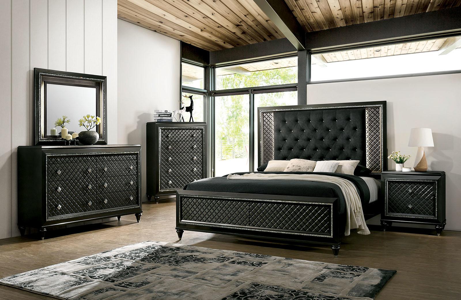 

    
Contemporary Metallic Gray Solid Wood Queen Bedroom Set 5pcs Furniture of America CM7584-Q Demetria
