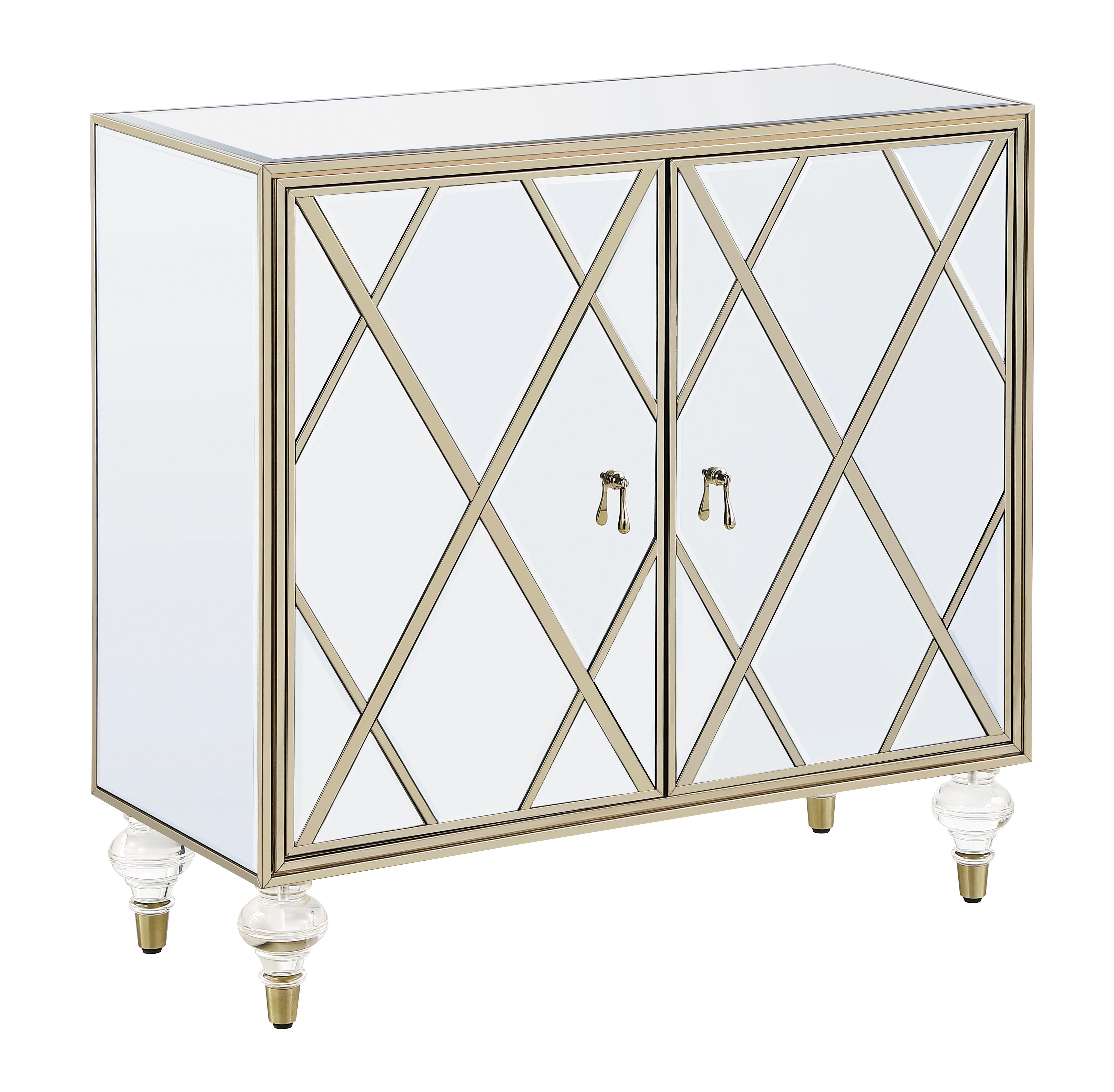 Contemporary Accent Cabinet 951851 951851 in Mirrored, Champagne 