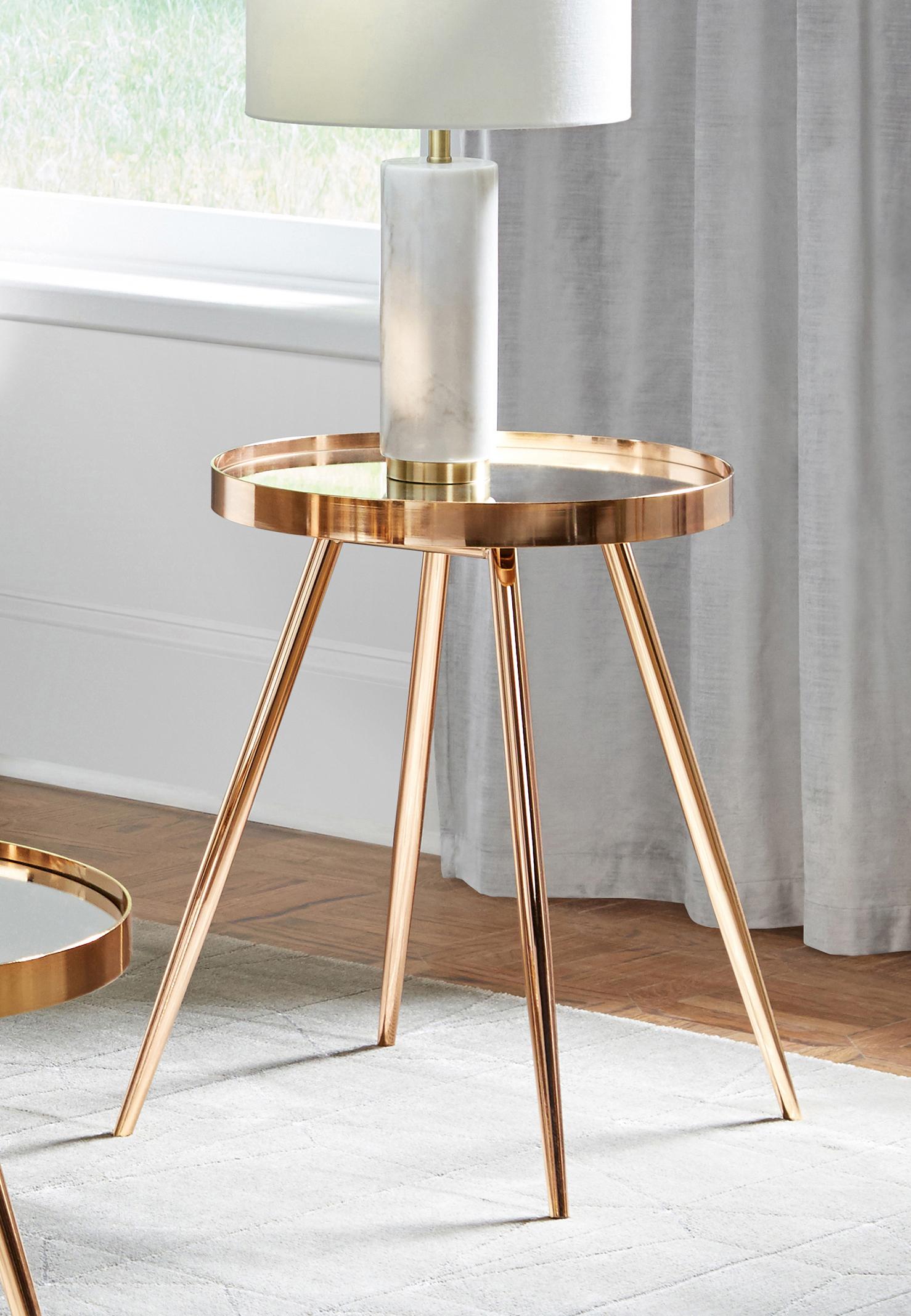 

    
Contemporary Mirror & Gold Finish Metal End Table Coaster 723917
